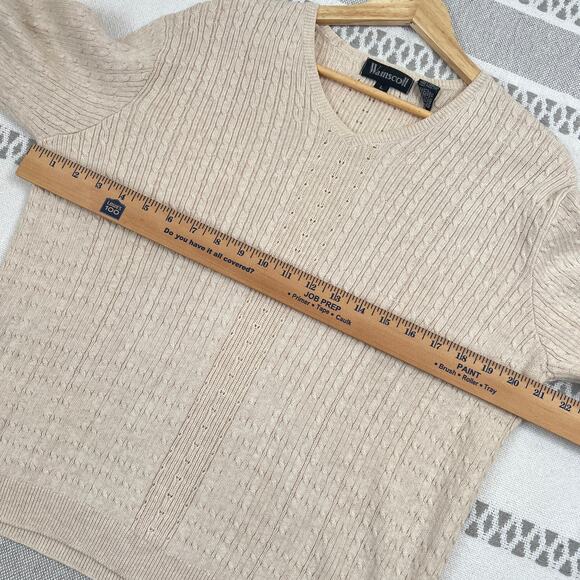 Wainscott Beige Cotton VNeck Pullover Sweater Long Sleeve Textured Knit Womens L - Picture 5 of 10
